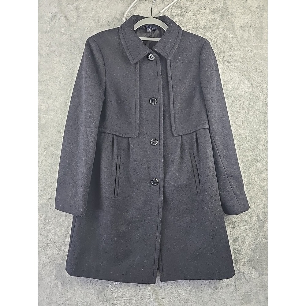 Brooks Brothers Pea Coat Women's 10 Black Wool Blend Lined Pockets Business